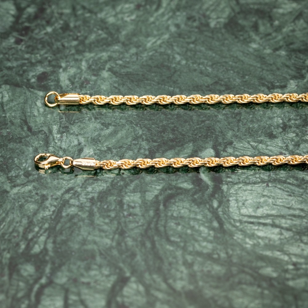 Solid Yellow Gold Plated Heavy 925 Sterling Silver 3MM Twist Rope Chain Necklace