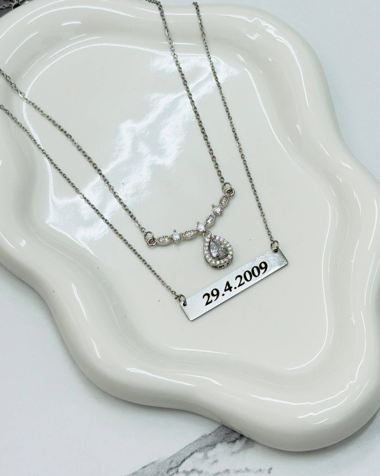 Personalized Name & Date Necklace Custom Stainless Steel Pendant Gift for Women
