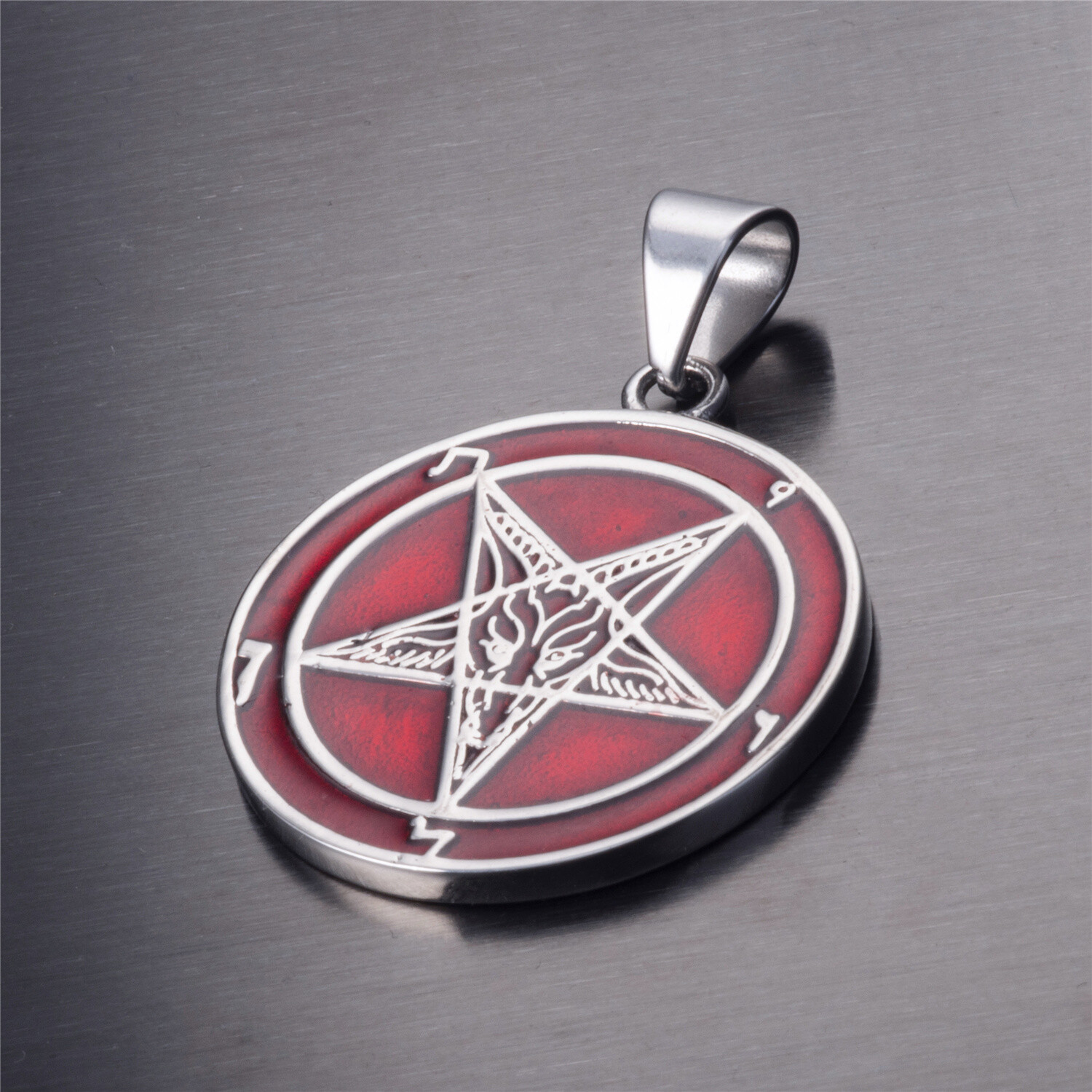 Both Sided Red Baphomet GOAT Sigil of Lucifer Stainless Steel Pendant Necklace