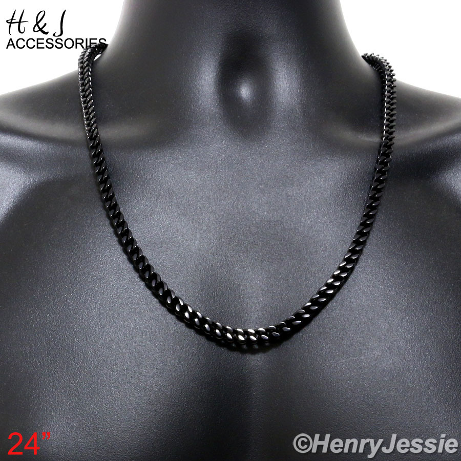 24″MEN Stainless Steel 6mm Black Plated Franco Box Curb Link Chain Necklace