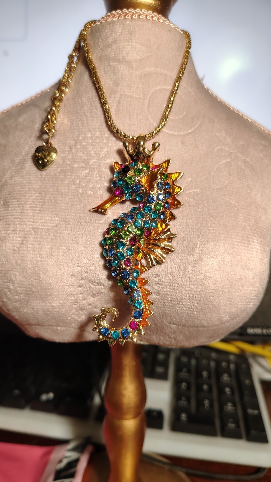 Gorgeous Betsey Johnson Seahorse & Crown Multi Color Rhinestone Necklace