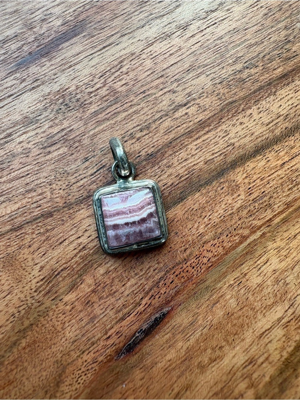 Vintage Sterling Silver pendant with Square Rhodochrosite Stone