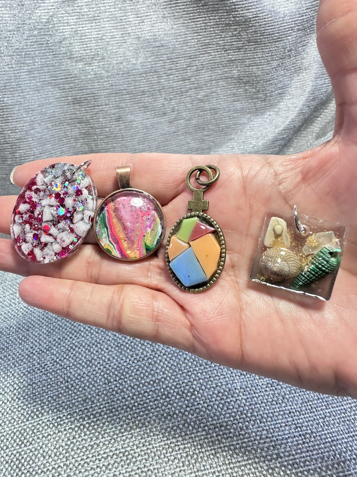 Necklaces Pendants Lot Of 4 Assorted Glass Resin Mixed Media Handmade 1646 W