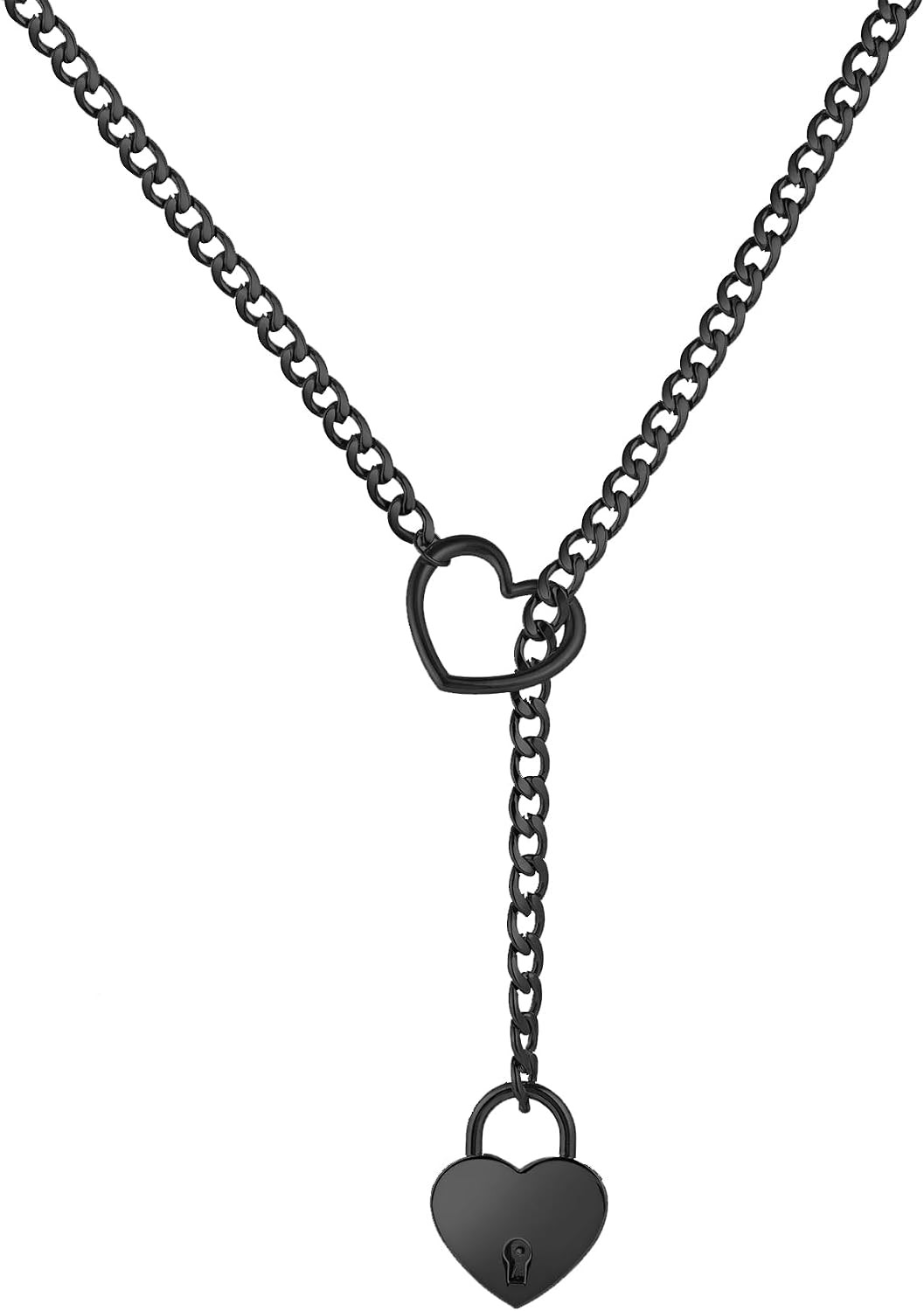 Heart Slip Chain Necklace for Women Goth Lock Heart Choker Collar for Women Punk