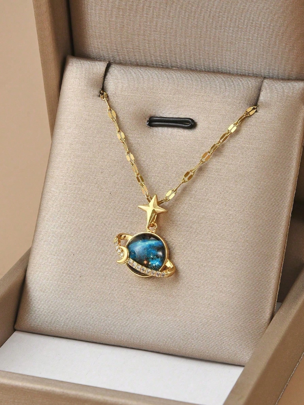 Women’s Necklace Moon Star Pendant Gold Tone Stainless Steel Chain Fashion Gift