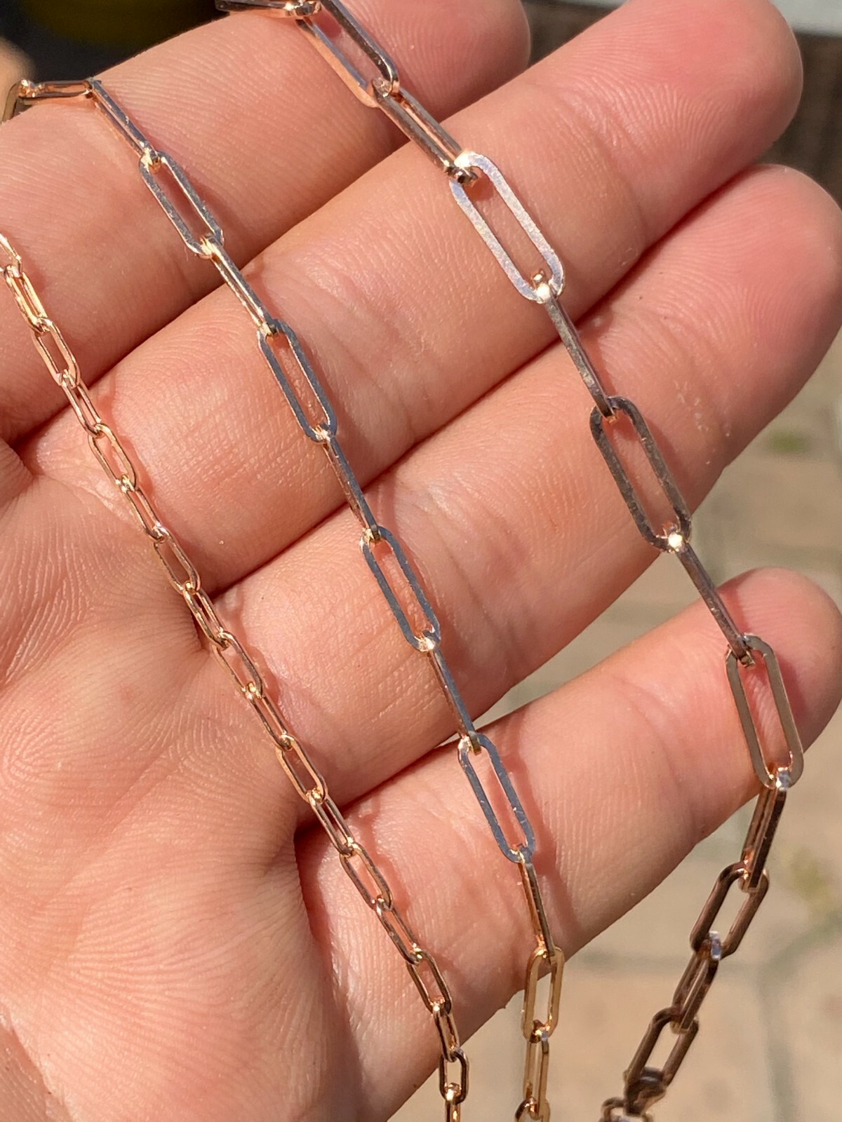 14k Rose Gold Plated Solid 925 Silver Paperclip Rolo Chain 2.5mm- 4mm Necklace
