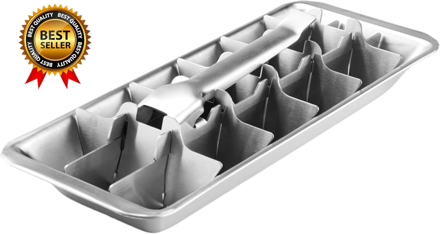 Stainless Steel & Metal Ice Cube Trays with Handle – 18-Slot Small Ice Cube Mold