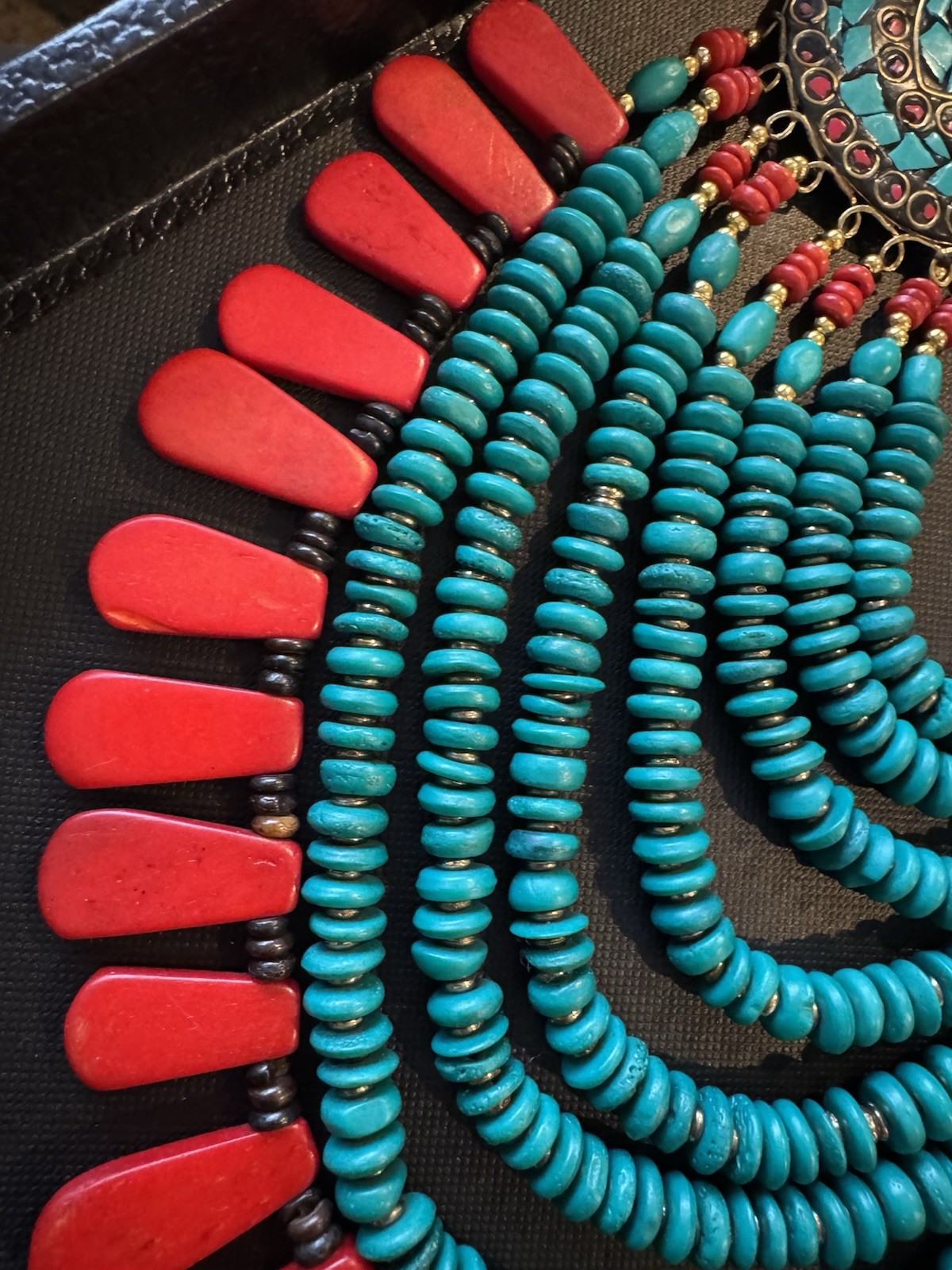 Vintage Tibetan Bib Necklace Turquoise Ethnic Coral Statement Chunky Tribal Boho