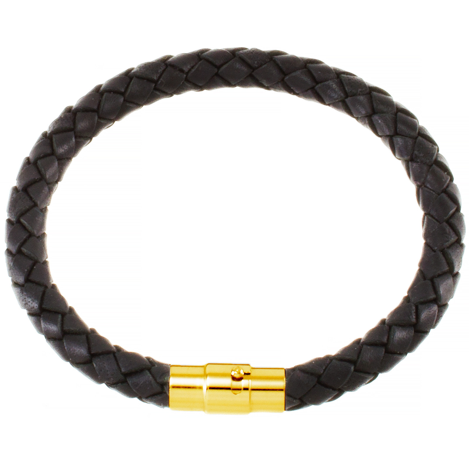 6mm Black Braided Leather Wrist Bracelet Gold Toned Magnetic Clasp Lock 6″ – 9″