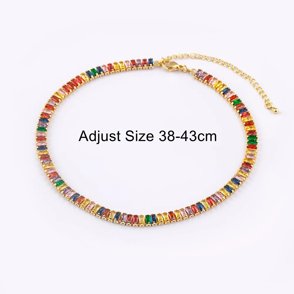 Classic Colorful Tennis Necklace Men and Women Rectangular Full Zircon.