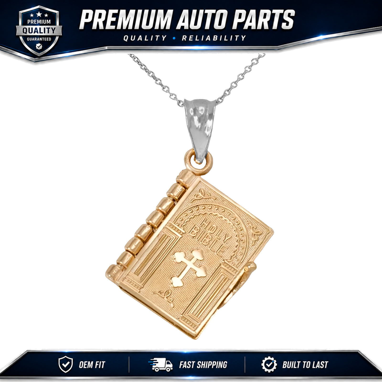 Men Women Vintage Gold Jewelry Bible Book Cross Pendant Daily Wear Necklace