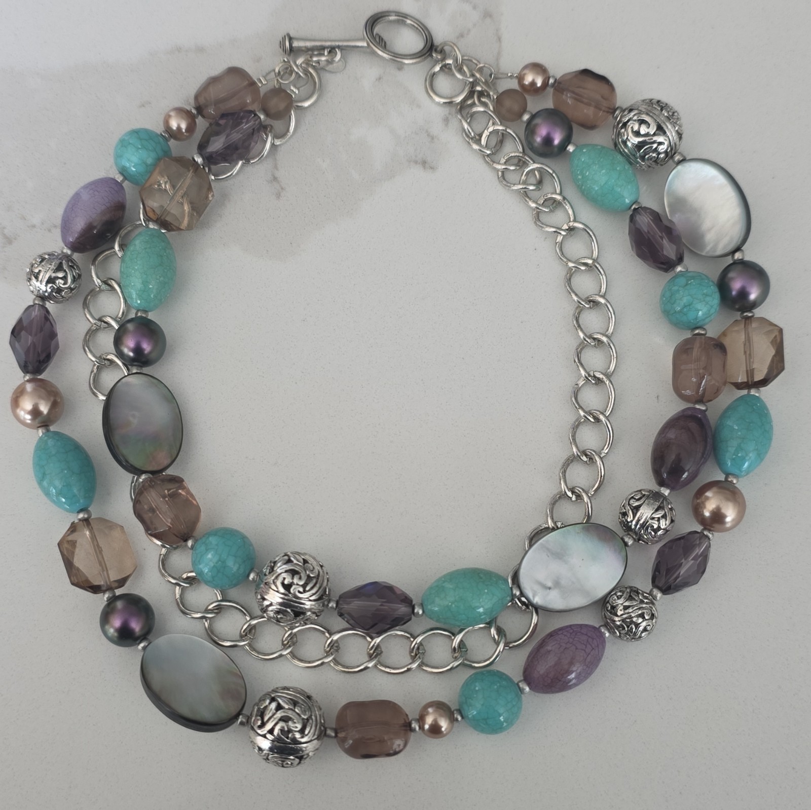 Premier Design Silver Tone Necklace And Bracelet With Multi Colored Beads 18”
