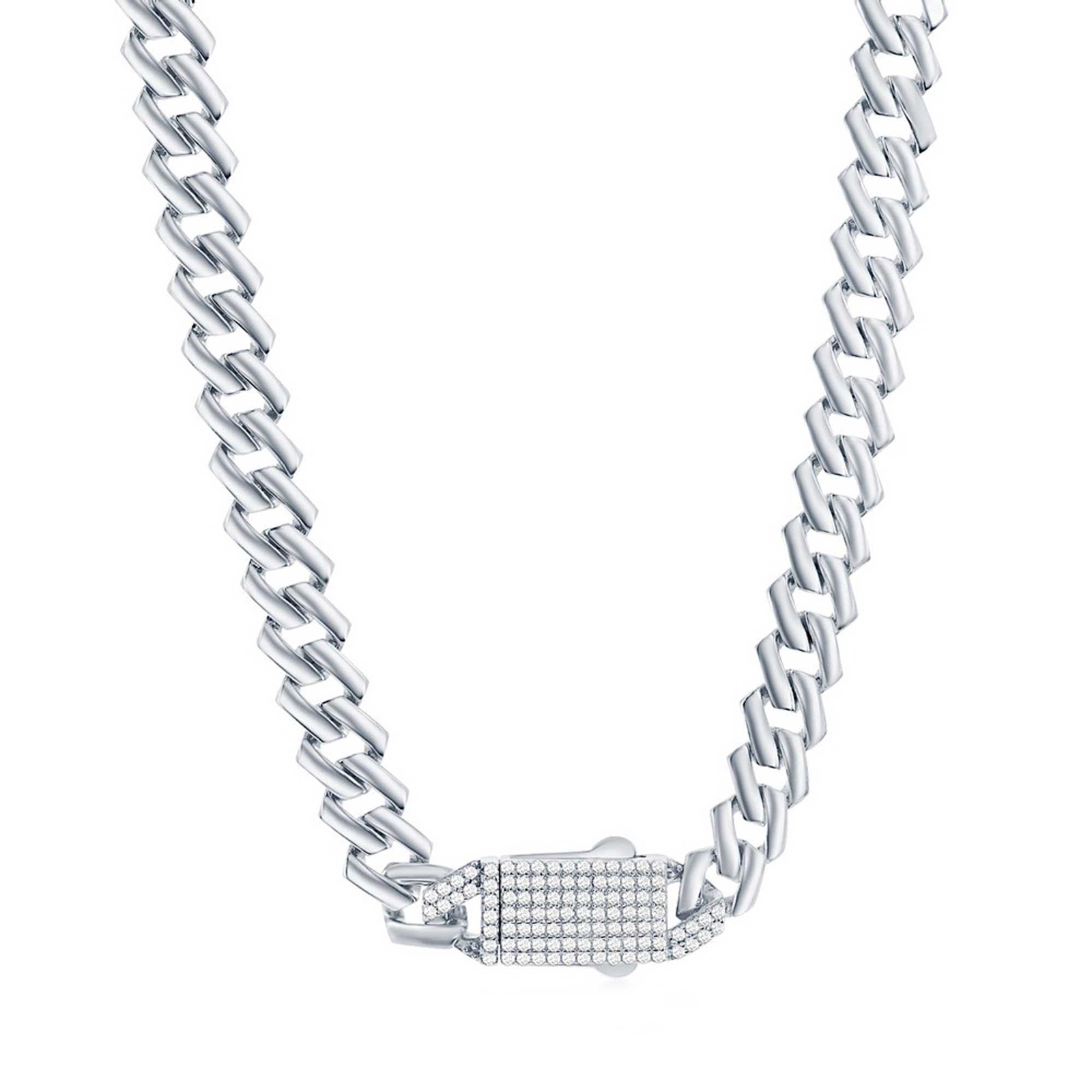 Women’s Chain Silver Micro Pave White Cubic Zirconia Lock Monaco