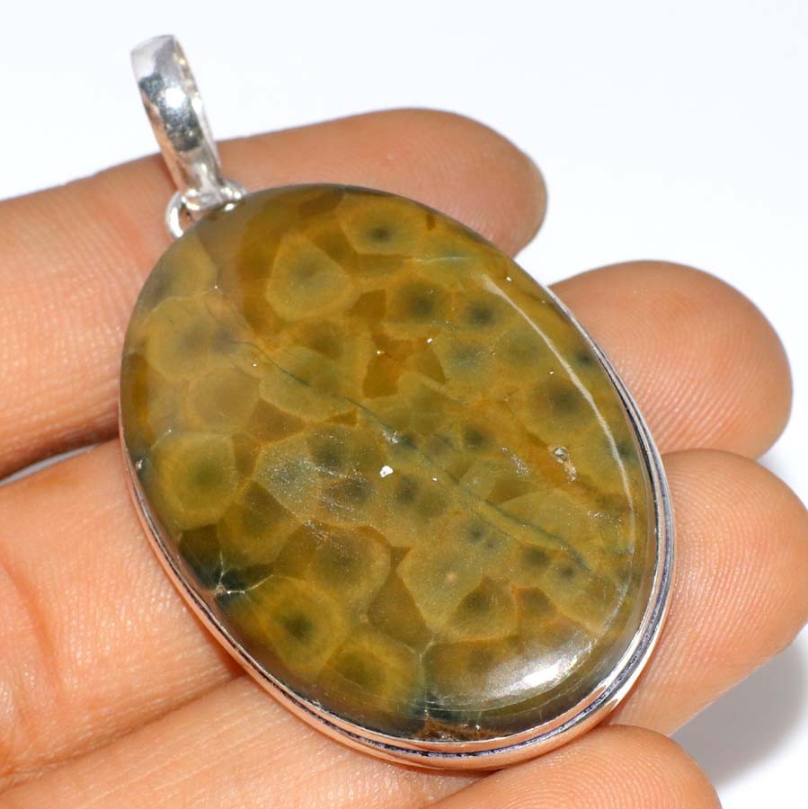 925 Silver Plated Ocean Jasper Pendant Handmade Jewelry Size 2.1″ MJ