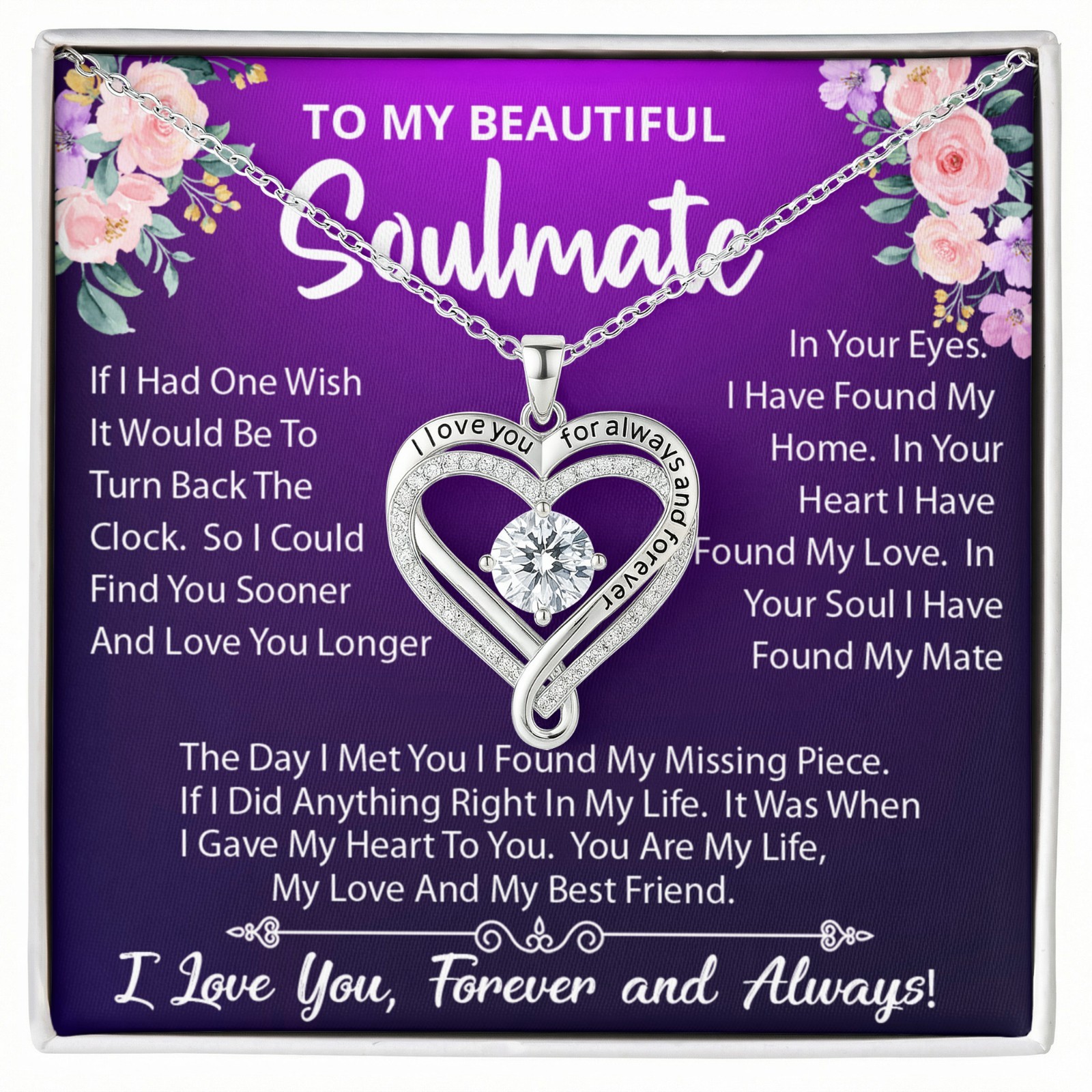 To My Soulmate Wife Necklace Gift For Her Love You Always Heart Necklace Gift 🎁